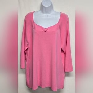 Apt. 9 Pink Pullover Stretch Knit Top 2X 3/4 Sleeve Twist Keyhole Pink New